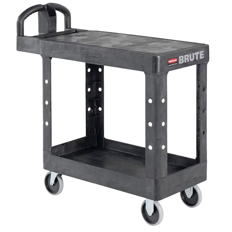 FG450500BLA Rubbermaid Small Ergonomic Utility Cart Two Shelf