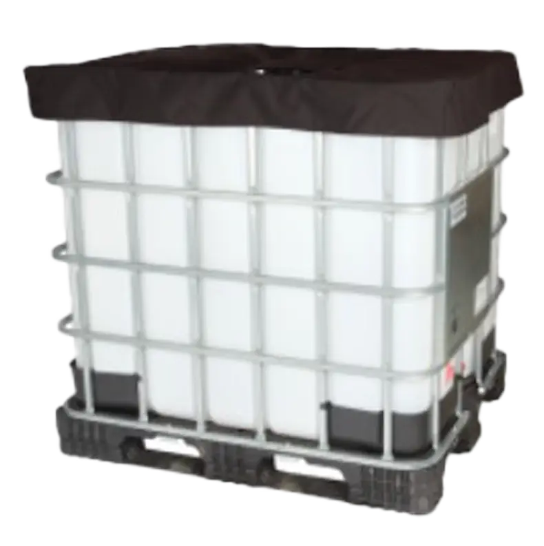 UFAB005 Series insulated lid designed for an Intermediate Bulk Container (IBC). The square or rectangular lid, measuring 1200mm, features a silver or grey insulating material and a centred opening, used to cover the top of the IBC when heating with the UHC103 jacket to improve thermal efficiency.