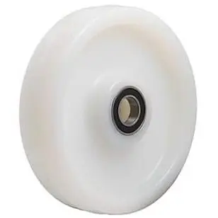 Solid white nylon pallet truck steering wheel 200mm x 48mm with 20mm ball bearings PLN200