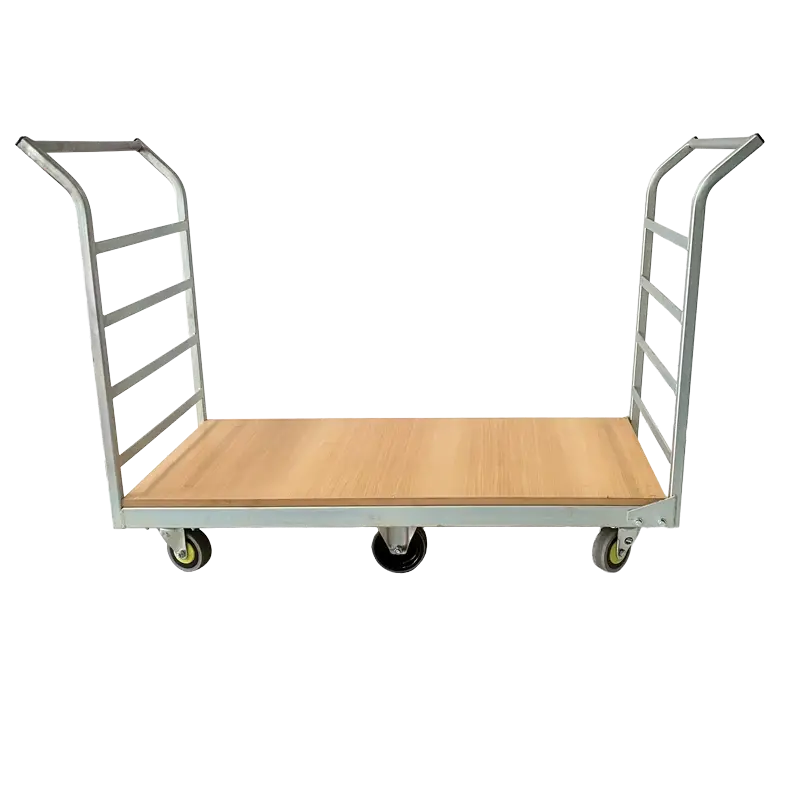 PTR205 double-ended rocking platform truck with zinc-plated frame and 1200x600mm woodgrain deck